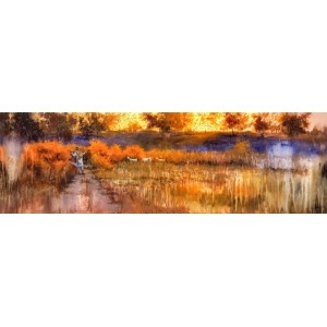 Tahir Bilal Ummi, 20 x 72 Inch, Oil on Canvas, Landscape Painting, AC-TBL-142 Tahir Bilal Ummi, 20 x 72 Inch, Oil on Canvas, Landscape Painting, AC-TBL-142